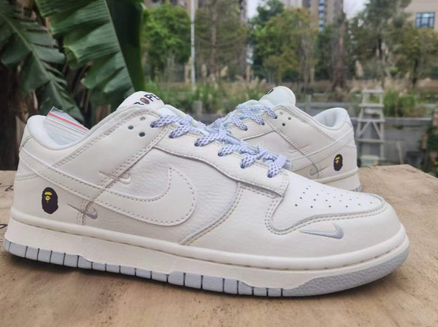 Nike dunk low BAPE White Arctic Fox with Ape Head