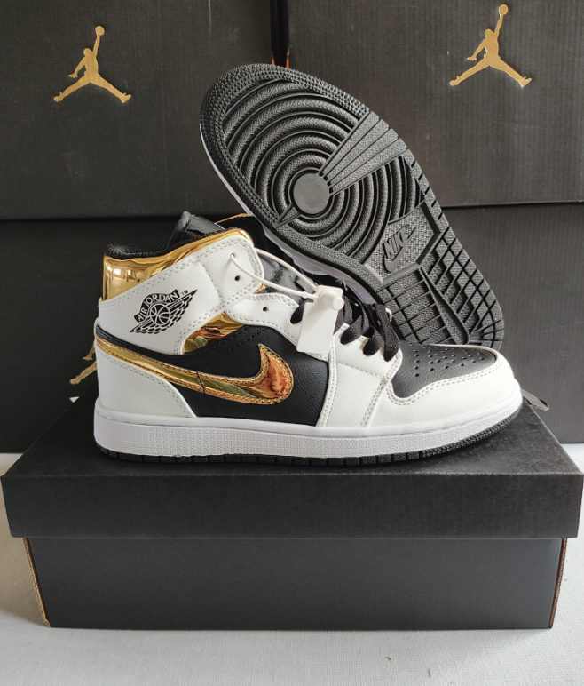 Jordon Air Jordon1Mid White, Black, Gold