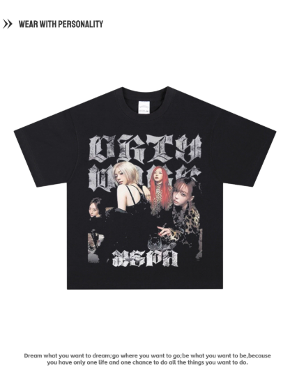 aespa's full members concert digital direct print American girl group pure cotton breathable short sleeve(260g)