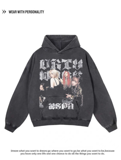 Aespa's entire group performance - Digital Direct Spray American-style all-female group cotton breathable long-sleeved heavyweight hooded pullover hoodie