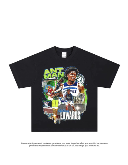 American heavy-weight NBA star printed T-shirt, Irving, Morant, Curry, James, Kobe, Rose, pure cotton short-sleeved men's.（260g）