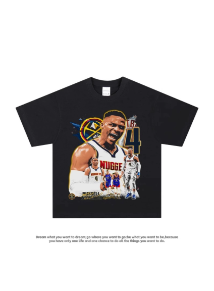 American heavy-weight NBA star printed T-shirt, Irving, Morant, Curry, James, Kobe, Rose, pure cotton short-sleeved men's.（260g）