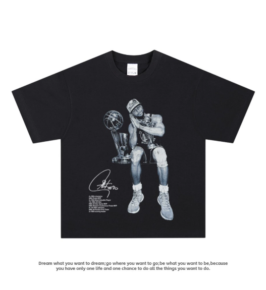 American heavy-weight NBA star printed T-shirt, Irving, Morant, Curry, James, Kobe, Rose, pure cotton short-sleeved men's.（260g）