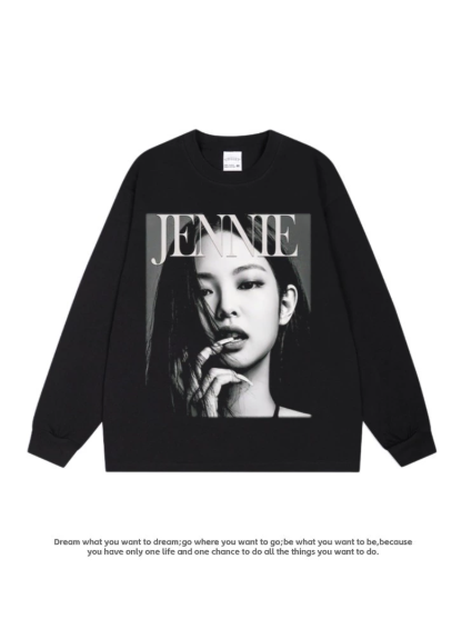 Jin Jenny BLACK PINK fan support cotton street retro American long-sleeved shirt