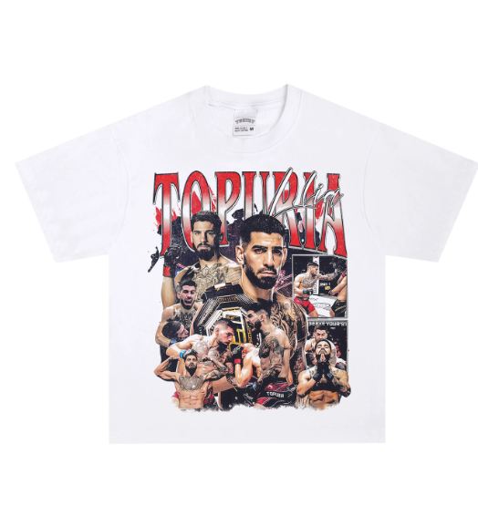 Bullfighter Topuria has a casual sports fitness design with a small collar, distressed finish, heavy weight, and pure cotton fabric for short sleeves.
