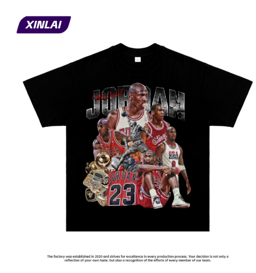 American vintage T-shirt - Men's Bulls Team Michael Jordan heavyweight loose pure cotton high street commemorative men's and women's top