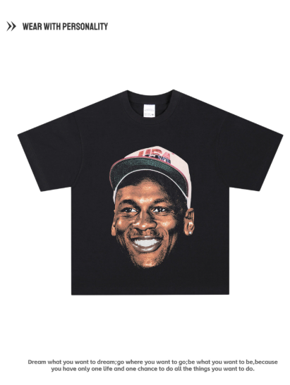 Rodman Morant MJ Big Head Print American Star Sports Loose Retro Short-Sleeved Round-Neck Basketball T-shirt