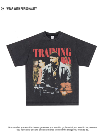 Homage Tees Training Day - Populated Movie and TV Accessories - Heavy-duty Flared Loose-Sleeved Retro Short-Sleeved T-Shirt with Vintage Design