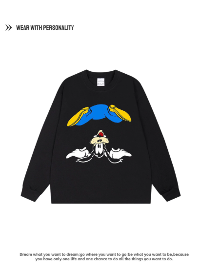Standing Mickey floating in water-washed vintage-style cartoon print, loose-fitting, made of pure cotton, long-sleeved, suitable for both men and women.