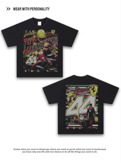 Lewis Hamilton - F1 Racing Driver Portrait Printed American Style Unisex Double-Sided Short-Sleeved T-Shirt