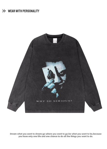 Batman x Joker Dark Joker Short Sleeve American Retro Men's Casual Loose Straight-Weave Printed Pure Cotton Long Sleeve Shirt