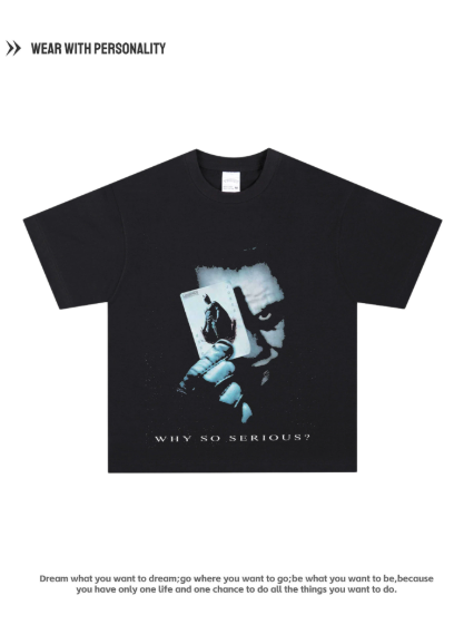 Batman x Joker collaboration Dark Joker Short Sleeve American Retro Men's Casual Loose Printed Pure Cotton T-shirt