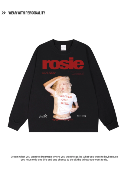 Park Chae-young ROSE American trendy brand heavyweight loose-fitting versatile pure cotton portrait print breathable long-sleeved shirt