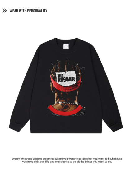 Epherson, Dirty Head, Dreadlocks, American-style, low-cut collar, trendy street basketball, pure cotton, retro long-sleeved shirt