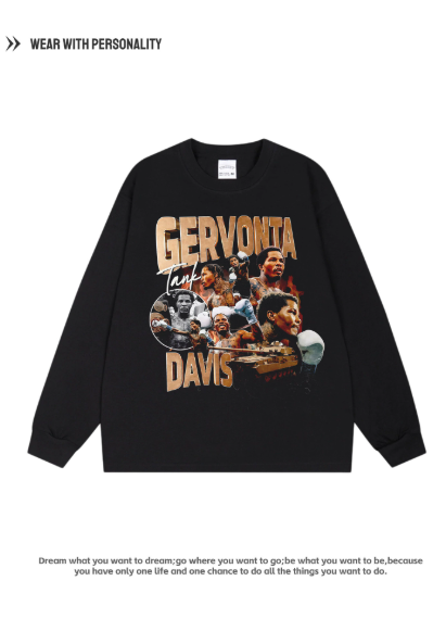 Gervonta Davis Tank Dress - Vintage American Long Sleeve Boxing Shirt with a Small Collar Opening