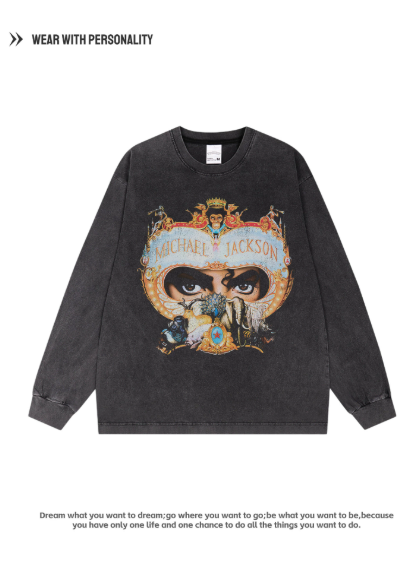 Michael Jackson - Mask Picture - Digital Direct Printing - American Retro Long Sleeve Shirt