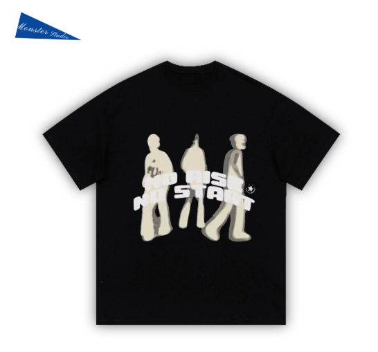 NO RISE NO START - American-style retro abstract portrait streetwear loose short-sleeved t-shirt
