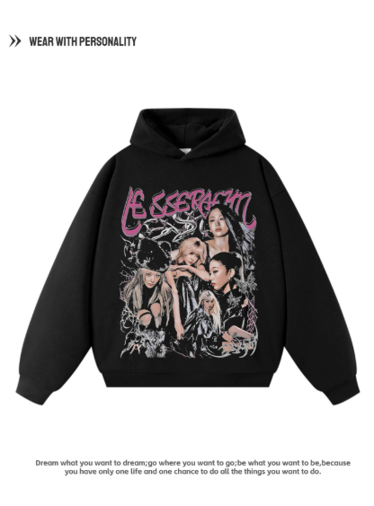 LE SSERAFIM Surrounding T-Shirt Girls' American High Street Long-Sleeved Heavyweight Pure Cotton Breathable Retro Loose Fit