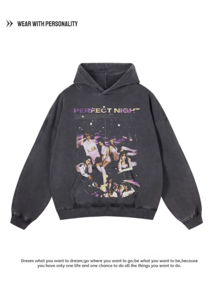LE SSERAFIM Surrounding T-Shirt Girls' American High Street Long-Sleeved Heavyweight Pure Cotton Breathable Retro Loose Fit
