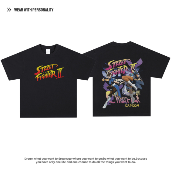 Street Fighter Spring Li Long VTG American Street Retro Pure Cotton Breathable Digital Print Short Sleeve Shirt
