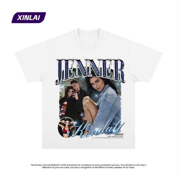 Jenna Buck Summer Loose Trendy Retro Short-Sleeved High Street Portrait Print Round Neck Cotton T-Shirt