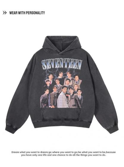 Seventeen American-style retro pure cotton breathable long-sleeved loose digital direct-print top heavyweight hooded hoodie