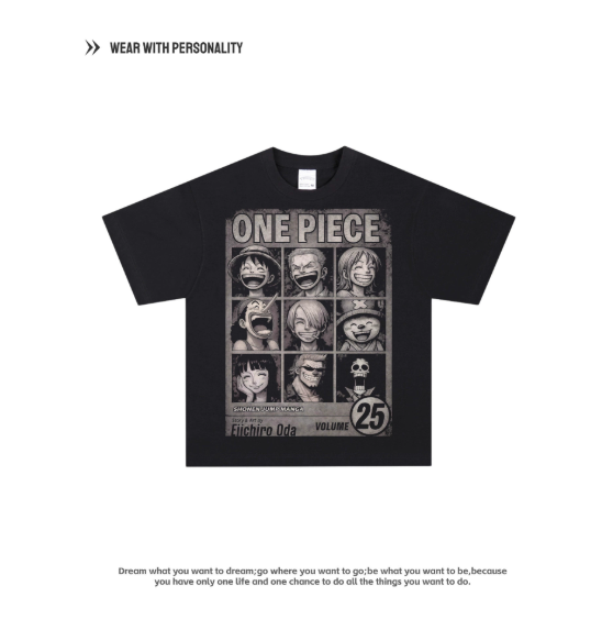 Character print of One Piece, American retro pure cotton breathable short-sleeved loose-fitting shirt