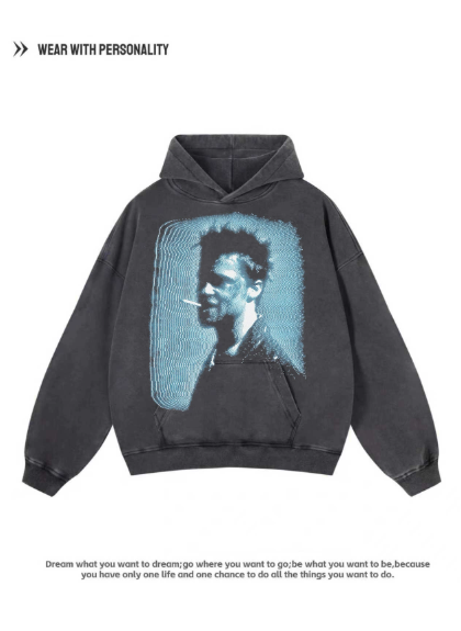 Combat Club Pete - American Retro Pure Cotton Breathable Long-Sleeved Loose Digital Direct Printing Hooded Sweatshirt