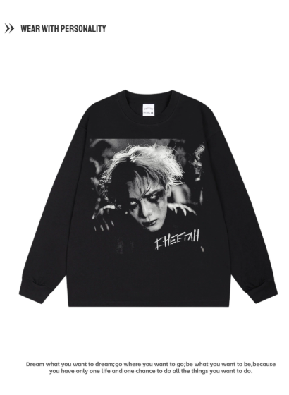 Wang Jiale's clown-style vintage pure cotton breathable long-sleeved loose digital direct-print top, heavy-duty hooded hoodie