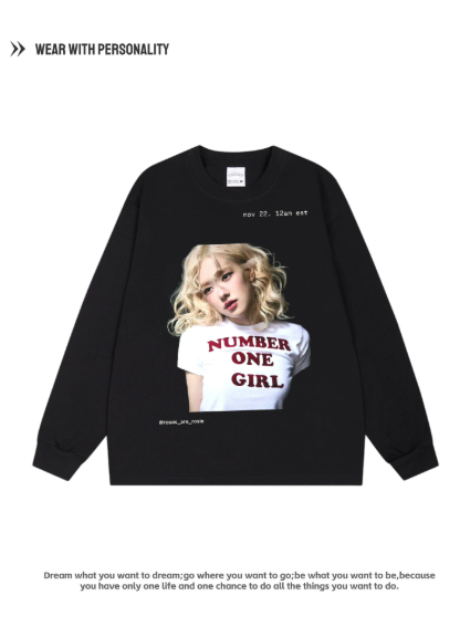 BLACKPINK Digital Direct-Injection American Pure Cotton Breathable Hooded Sweatshirt for Girls - Floral Print - Retro Style - Loose Fit - Long Sleeve