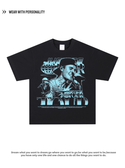 Justin Bieber American Retro Pure Cotton Breathable Short Sleeve Loose Digital Direct Printing