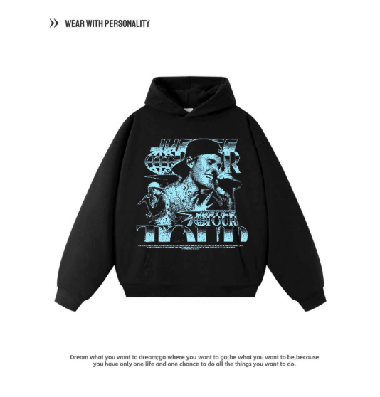 Justin Bieber American Retro Pure Cotton Breathable Long-Sleeved Loose Digital Direct Printing Shirt Trendy Hooded Sweatshirt