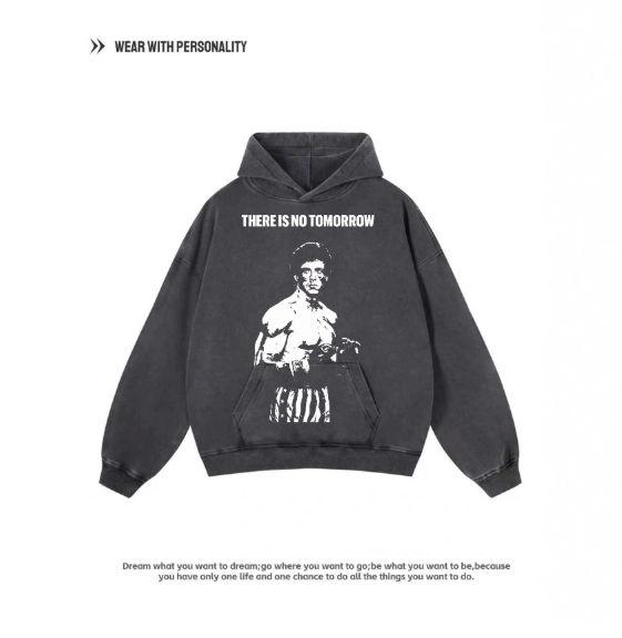 Rocky Dragon Punch Retro American Cotton Breathable Long-Sleeved Loose Digital Direct Printing Heavyweight Hooded Sweatshirt Short-Sleeved Loose Digital Direct Printing