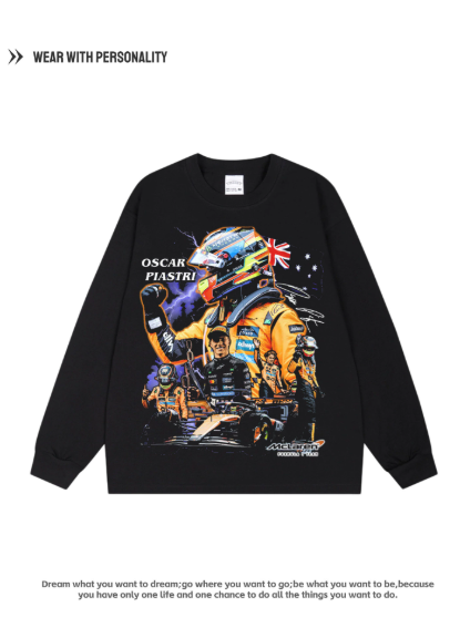 Oscar Piastri F1 American Vintage Retro Pure Cotton Long-Sleeved Sweatshirt