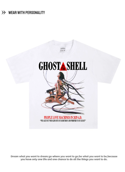 Cyber Protagonist Mobile Team science fiction animation Japanese manga related products - high-quality pure cotton breathable retro printed short-sleeved shirt