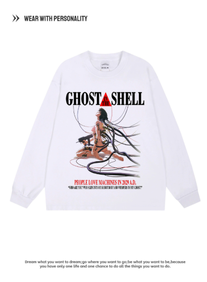 Cyber Armored Unit science fiction animation anime merchandise - high-quality pure cotton breathable retro print long-sleeved loose-fitting hoodie