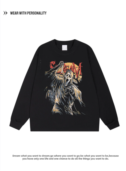 Halloween terrifying scream ghost face mask hooded hoodie made of thick American pure cotton with distressed long sleeves