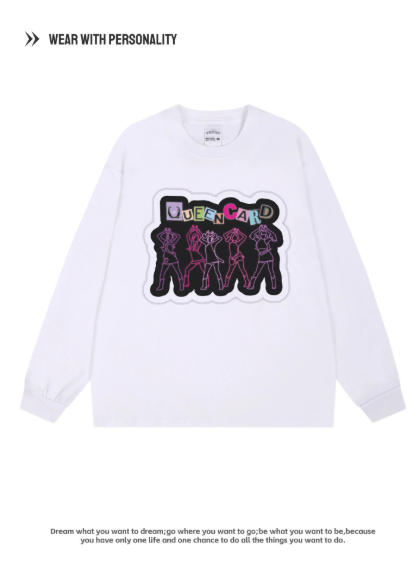 i-dle dance outfit - Korean girl group support top with idol print round-neck long-sleeve