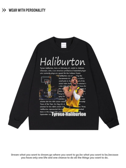 The celebration gesture of American-style Harry Burton's game-winning shot in the Eastern Conference Finals Game 1, with the spray pattern printed on the long-sleeved shirt.