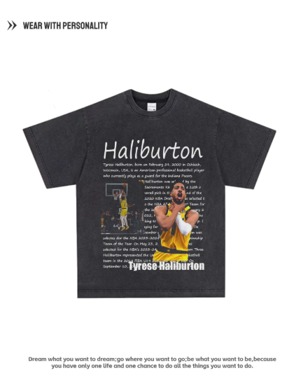 The celebration gesture of American Harry Boston's game-winning shot in the Eastern Conference Finals Game 1, printed on a short-sleeved graphic T-shirt.