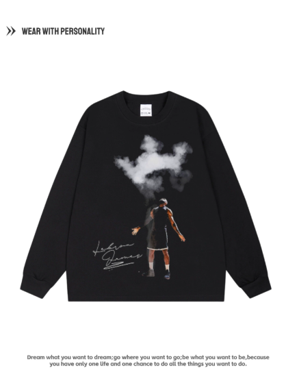 James 411 Crown American-style distressed street retro basketball training long-sleeved shirt