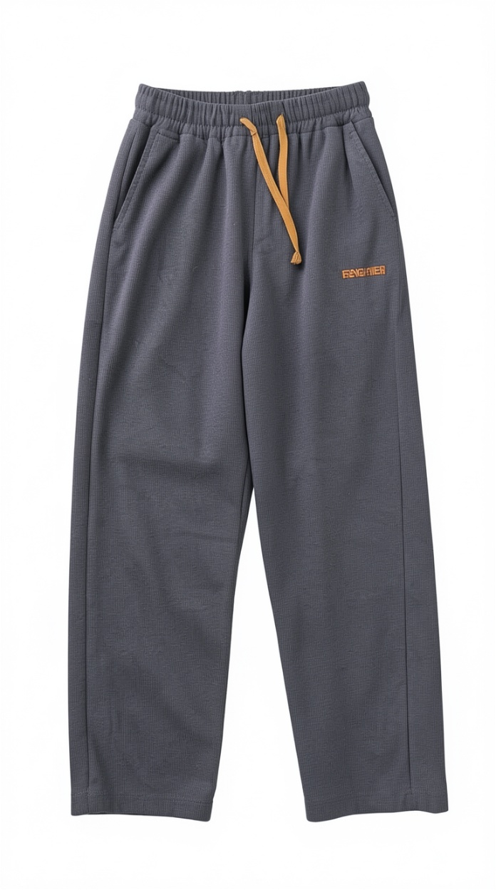 Dark Grey Waffle Knit Sweatpants with Contrast Drawstring | Casual Straight-Leg Trousers
