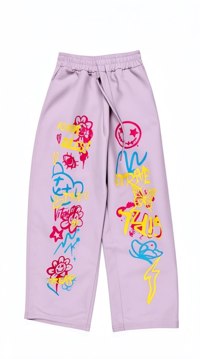Pastel Purple Graffiti Sweatpants | Colorful Streetwear Wide-Leg Casual Pants