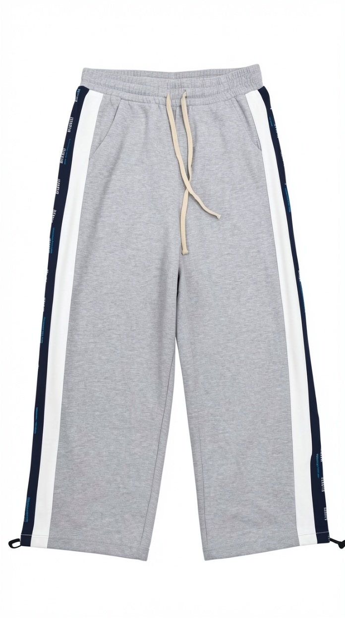 Light Grey Side Stripe Sweatpants | Wide-Leg Streetwear Casual Trousers