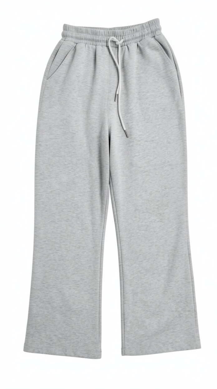 Light Grey Wide-Leg Sweatpants | Minimalist Casual Straight-Leg Trousers