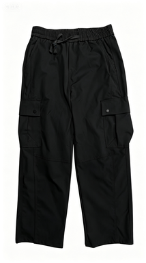 Black Straight-Leg Cargo Pants, Multi-Pocket Casual Streetwear Trousers