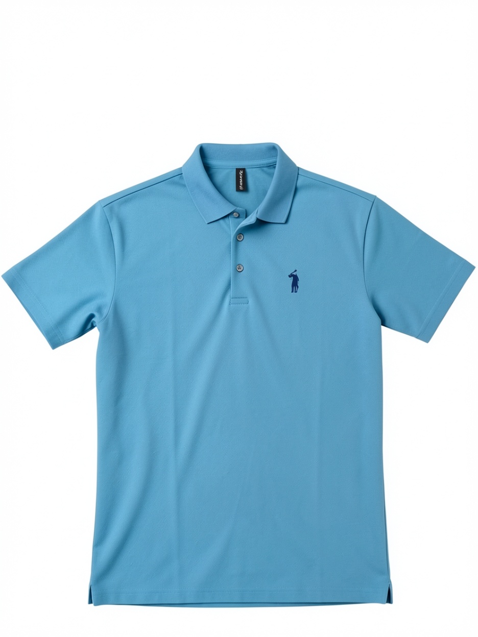 Men's Light Blue Pique Polo Shirt, Short Sleeve Casual Golf Shirt