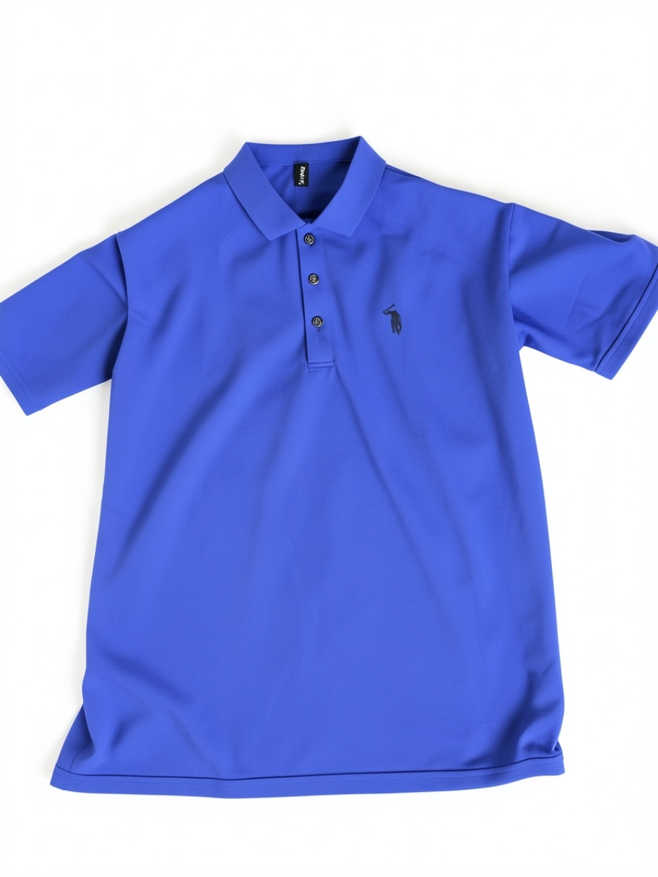 Men's Bright Blue Pique Polo Shirt, Short Sleeve Casual Golf Shirt with Logo