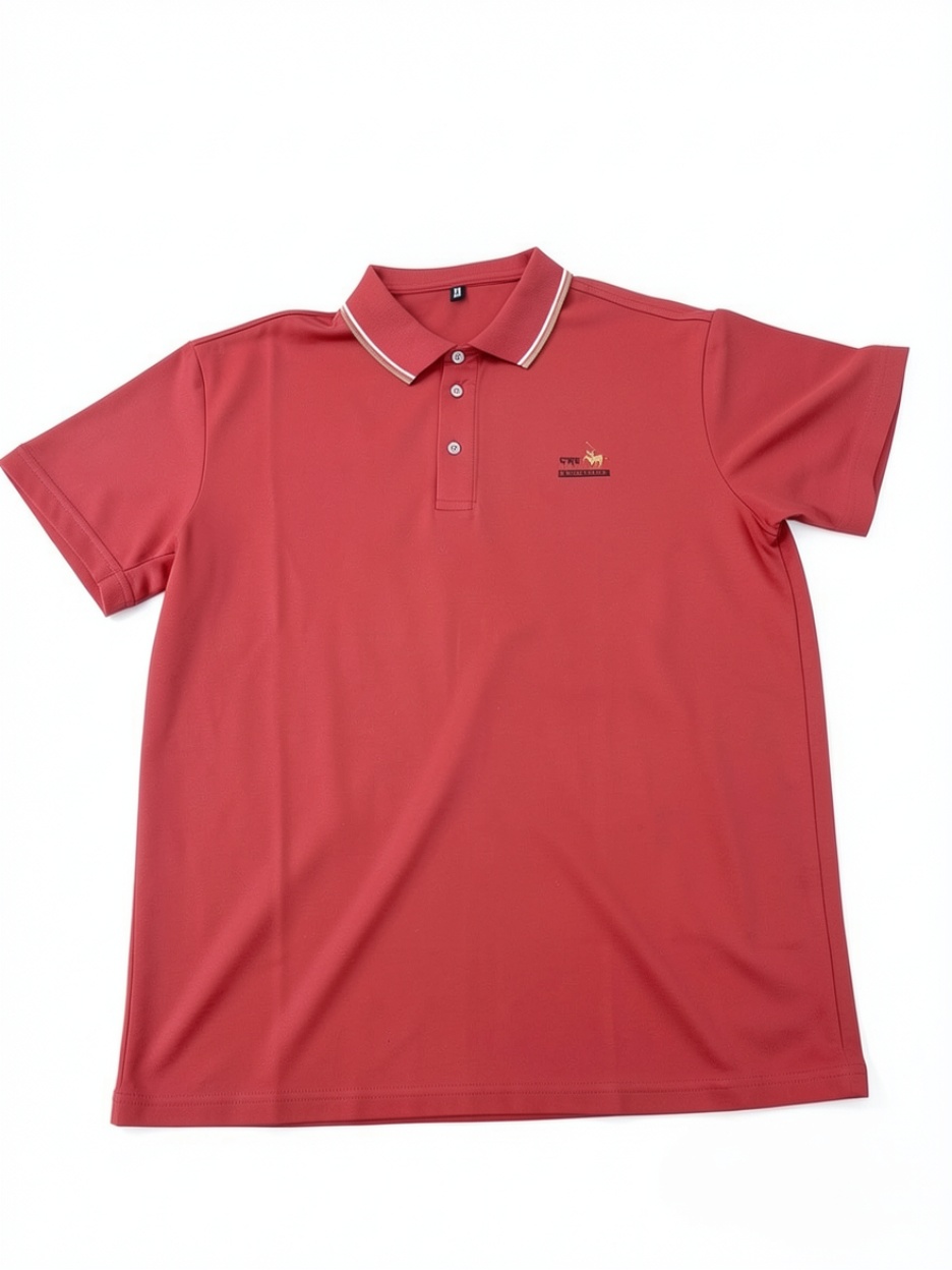 Men's Red Tipped Pique Polo Shirt, Short Sleeve Casual Golf Shirt with Logo