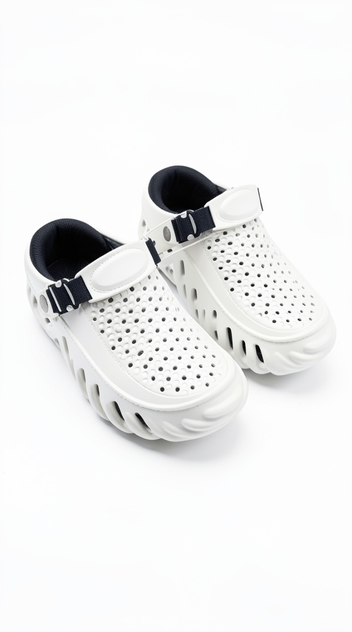 Men's White Platform Clogs, Breathable Non-Slip EVA Garden Shoes with Adjustable Strap